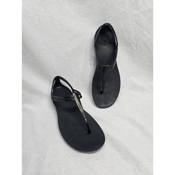 Crocs Isabella Women's Size 6 Black Jelly T-Strap Iconic Comfort Sandals- Rare - Picture 1 of 6